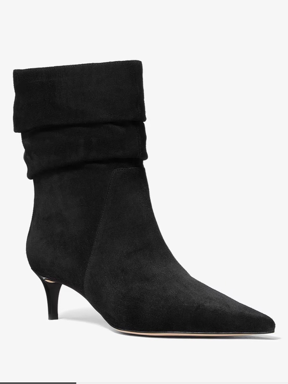 Michael Kors Dawn Black Suede Slouchy Pointed-Toe Kitten Heel Ankle Booties NIB